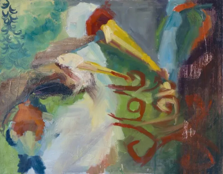Warzęcha, zimorodek, czapla oraz rudzik - olej, oryginał 124×98 cm