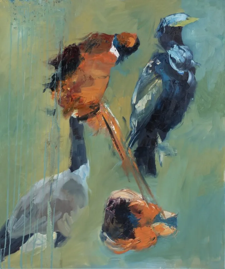 Gęgawa, bażant zwyczajny, mandarynka oraz kormoran - olej, oryginał 100×120 cm