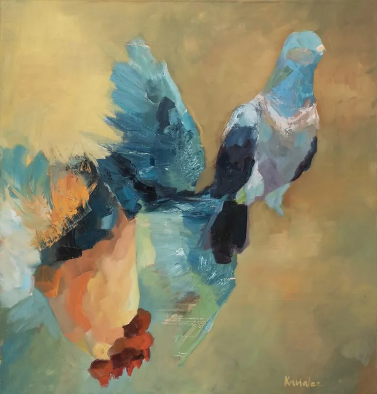 Gołąb, zimorodek oraz kogut - olej, oryginał 100×100 cm