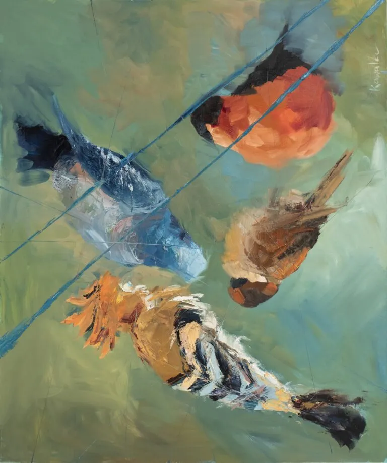 Gil, dudek, gołąb oraz wróbel - olej, oryginał 100×120 cm