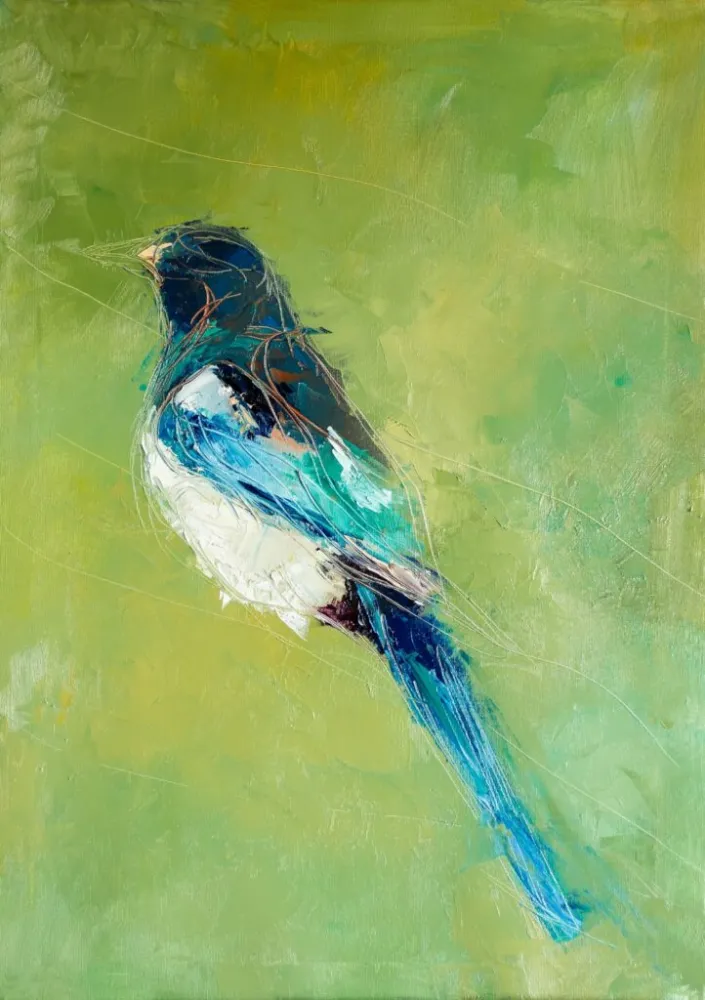 Sroka - olej, oryginał 50×70 cm