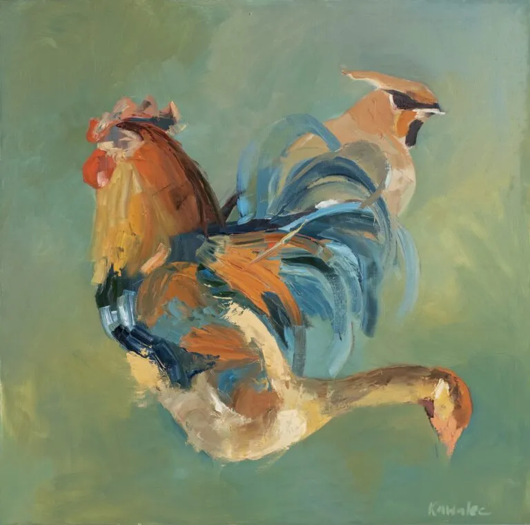 Jemiołuszka, kogut oraz gęś krótkodzioba - olej, oryginał 100×100 cm
