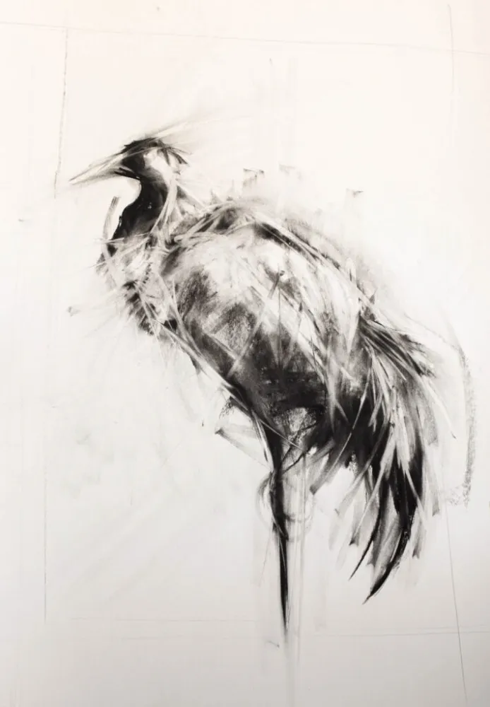 Żuraw - węgiel, oryginał 70×100 cm
