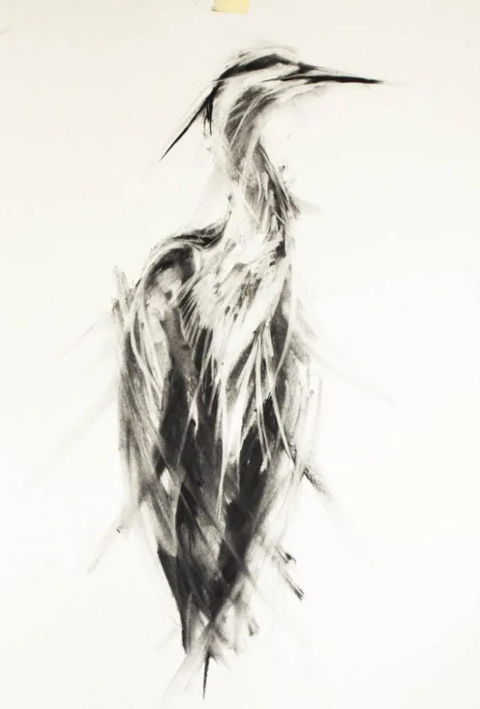 Czapla - węgiel, oryginał 71×100 cm