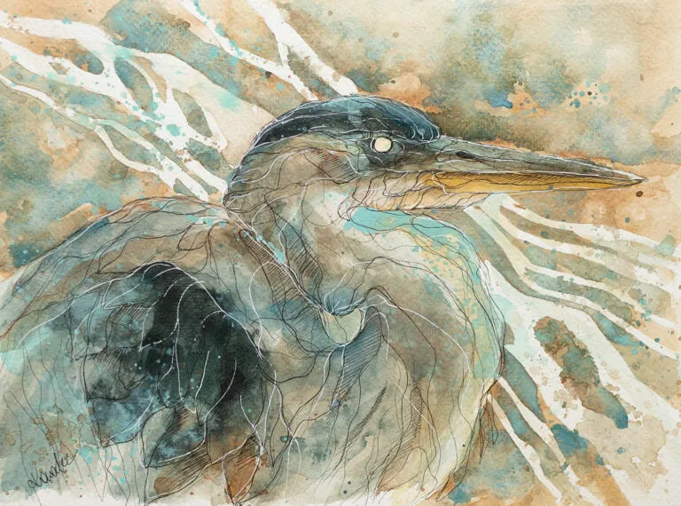 Czapla - akwarela, oryginał 24×32 cm