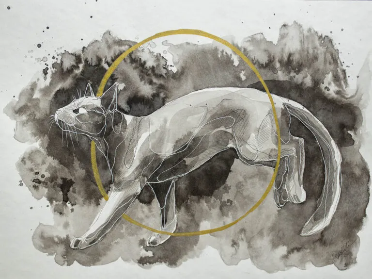 Kot I - tusz, oryginał 24×32 cm