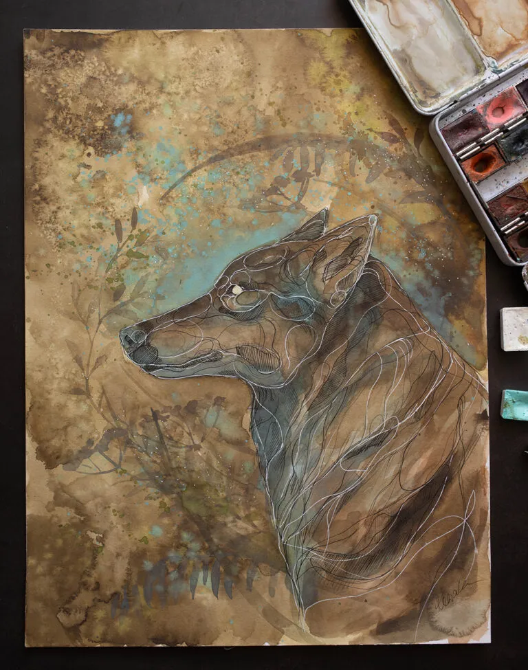 Wilk II - akwarela, oryginał 30×40 cm