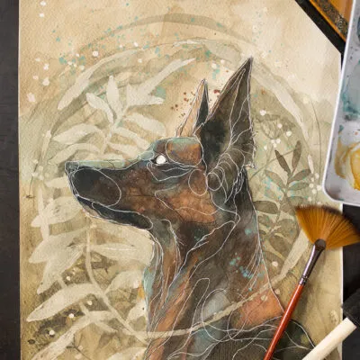 Owczarek (F 55) grafika 24 cm x 32 cm