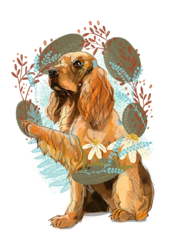 Cyfrowy portret rasy- cocker spaniel łapka