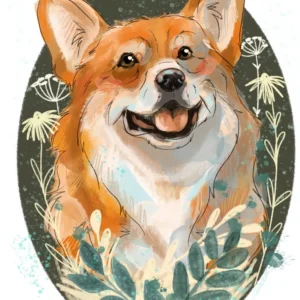 cyfrowy portret rasy-  corgi
