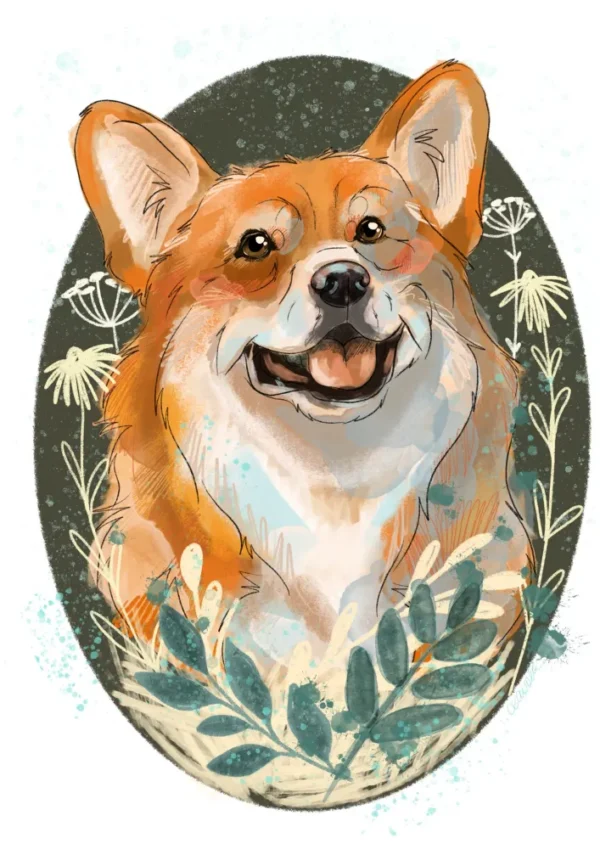 Cyfrowy portret rasy- corgi