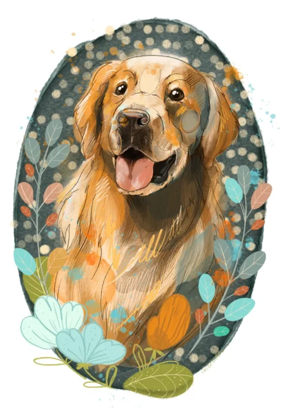 Cyfrowy portret rasy- golden retriever