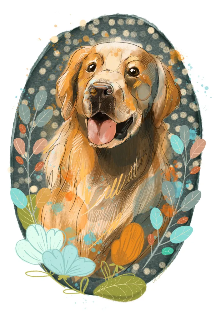 cyfrowy portret rasy- golden retriever