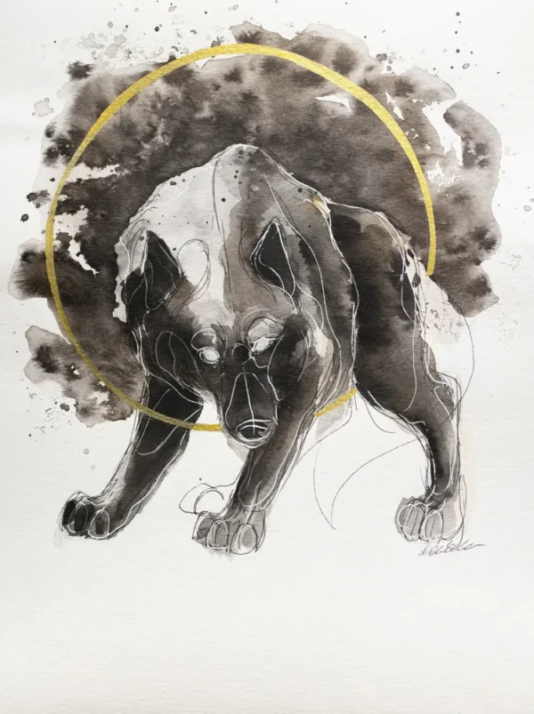 Wilk III - tusz, oryginał 24×32 cm
