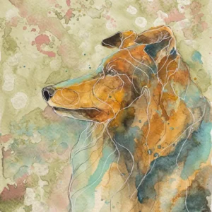 Owczarek szkocki długowłosy (E 27) grafika 18 cm x 24 cm