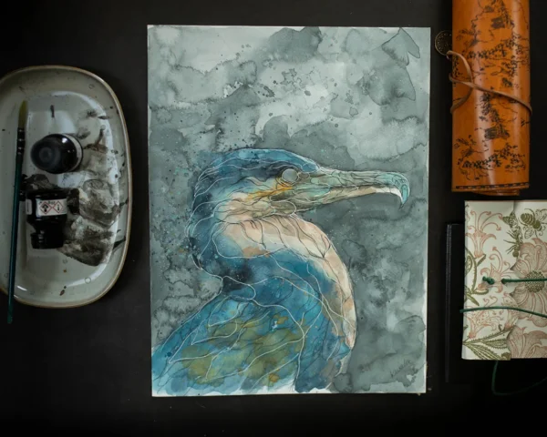 Kormoran I - akwarela, oryginał 24×32 cm