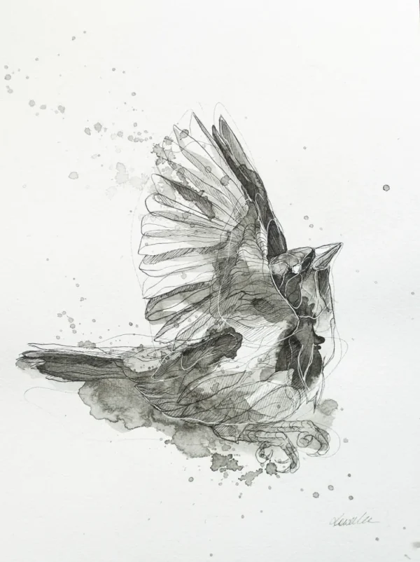 Wróbel I - tusz, oryginał 24×32 cm