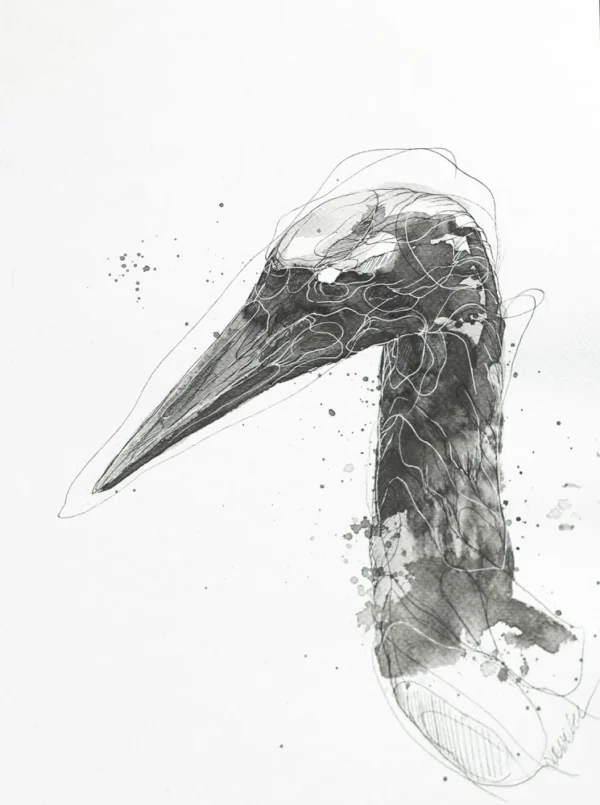 Żuraw - tusz, oryginał 24×32 cm