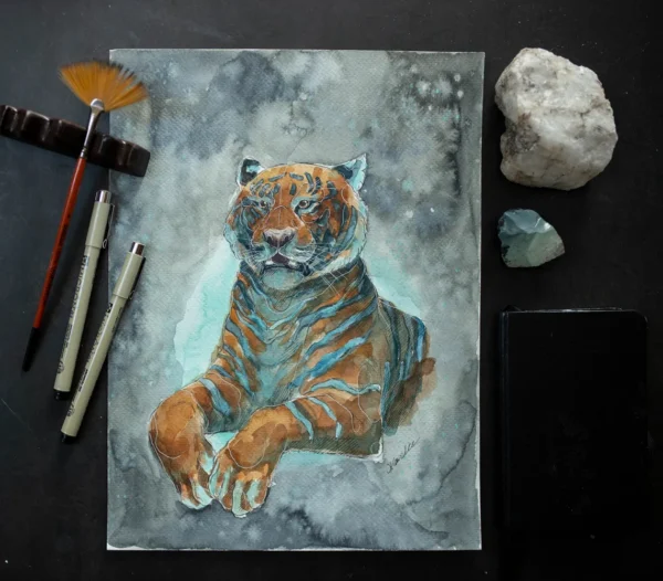 Tygrys - akwarela, oryginał 24×32 cm