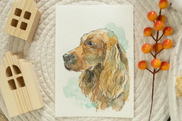 Cocker spaniel - akwarela, oryginał 12,5×18 cm