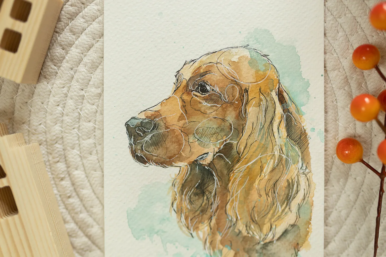 Cocker spaniel - akwarela, oryginał 12,5×18 cm - obrazek 2