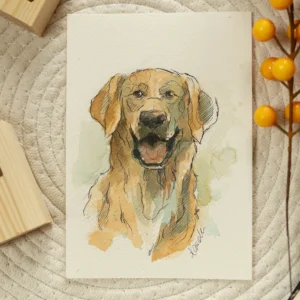 Golden retriever - akwarela, oryginał 12,5×18 cm
