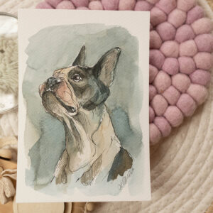 Boston terrier - akwarela, oryginał 12,5×18 cm