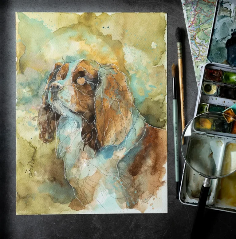 Cavalier King Charles spaniel - portret akwarelą