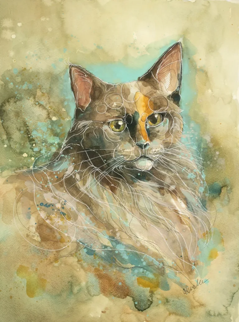 Kot - portret akwarelą